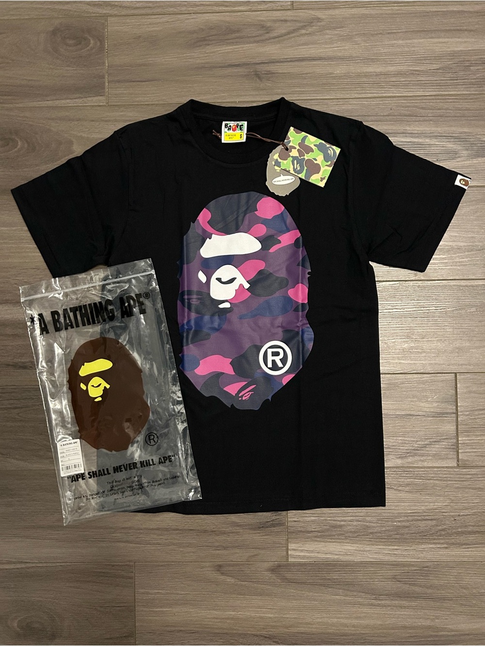 BAPE ABC Camo Big Ape Head Black T-Shirt – Purple/Pink